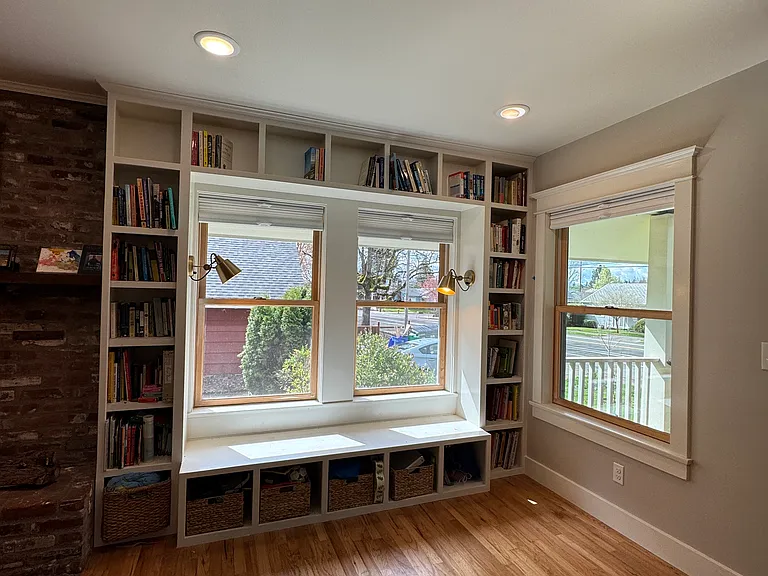 Reading nook and built-in bookshelves