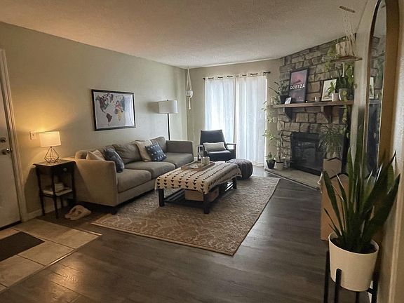 Living Room with wood burning fireplace