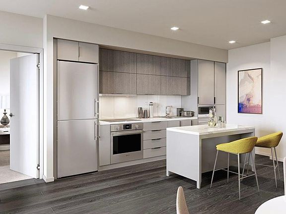 Rendered photo of kitchen with furnishing (furnishing not included)