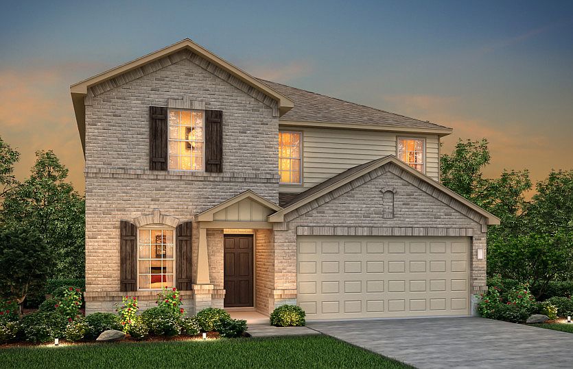 The Sandalwood, a two-story home with 2-car garage, shown with Home Exterior Q