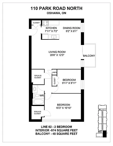 Floor plan 2 Bedroom 2 Bed 1 Bath 2