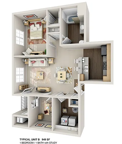 Floor plan 1 Bedroom with Study