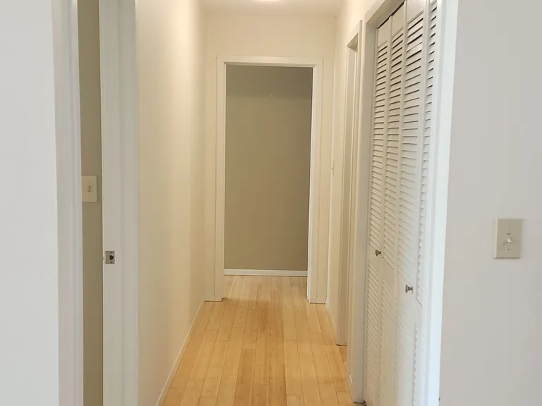 Hallway: smaller bedroom to the left, smaller bathroom to the right and the ensuite bedroom at the end
