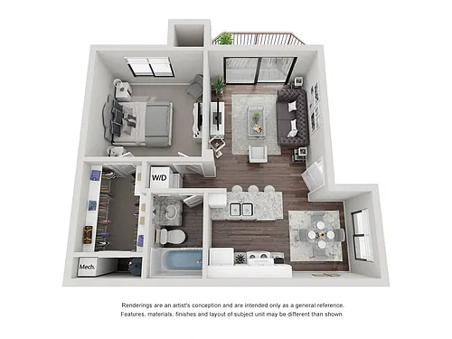 Floor plan A1: 1 Bed 1 Bath