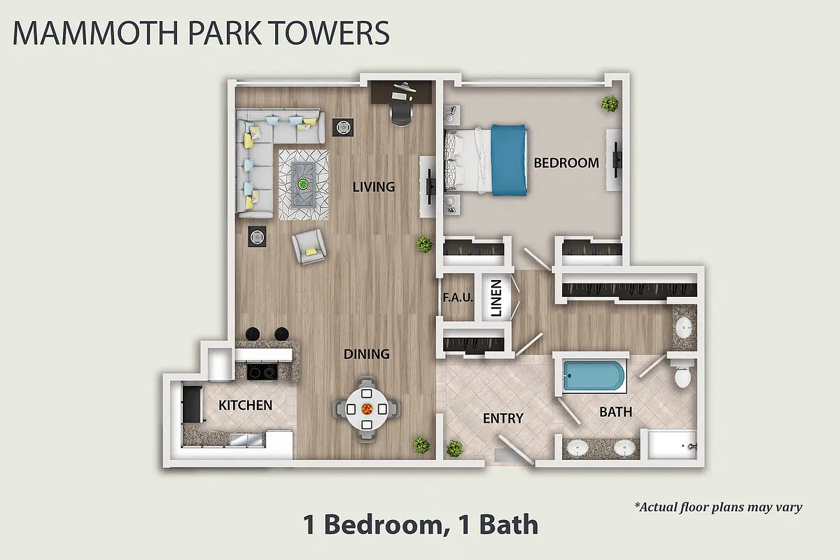 Floor plan 1 Bedroom, 1 Bath