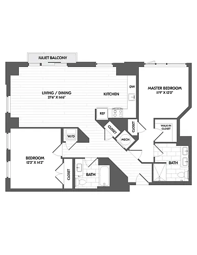 Floor plan 2 Bed/2 Bath-2B