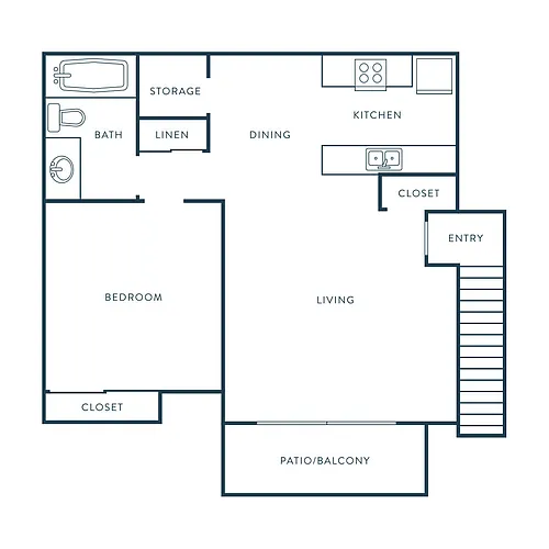 Floor plan 1 Bed, 1 Bath A