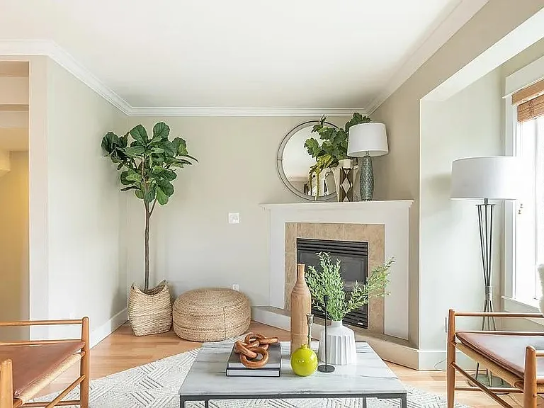 Second floor: south facing living room with fireplace