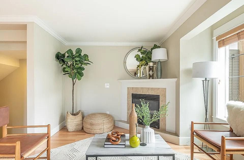 Second floor: south facing living room with fireplace