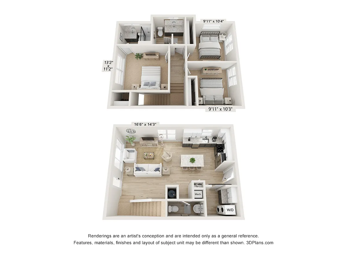 Floor plan Three Bedroom Townhome