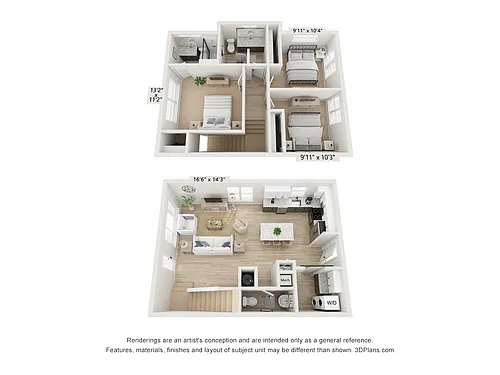 Floor plan 3 bedroom Townhome