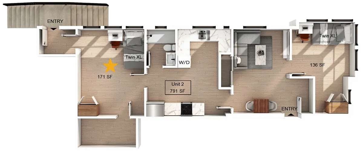 Floor plan 2 Bedroom | 1 Bath B