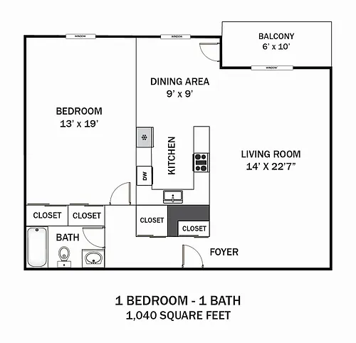 Floor plan 1 Bedroom 1 Bath