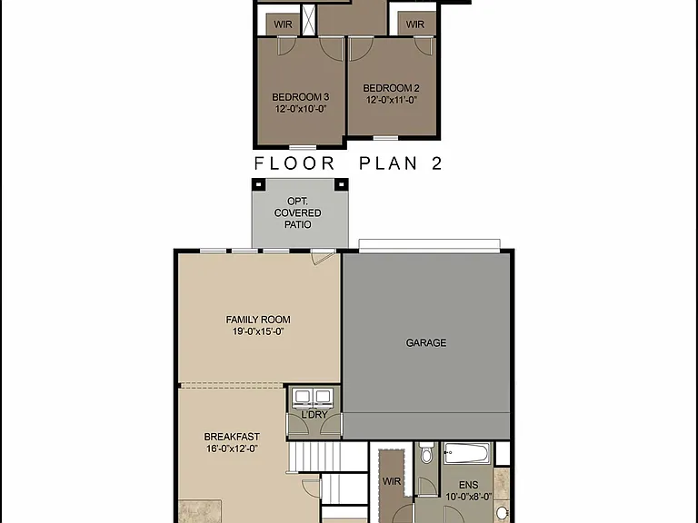 The Alcott floor plan showcasing 4 spacious bedrooms, open kitchen with breakfast area, inviting family room, garage, covered patio option, and primary ensuite spread across two floors, totaling 1938 sq ft. The Alcott floor plan showcasing 4 spacious bedr