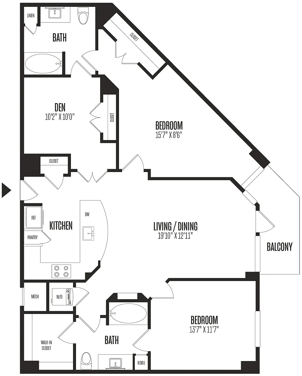 Floor plan 2 Bed/2 Bath Den-2BD