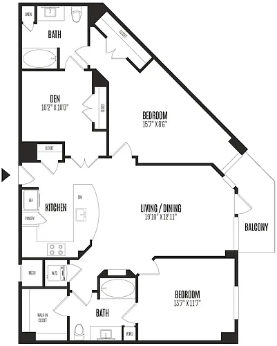 Floor plan 2 Bed/2 Bath Den-2BD