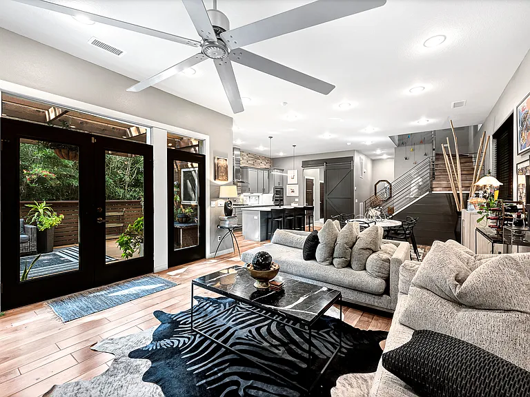 The double back doors open to the living room for seamless transitonal living.
