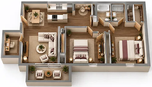 Floor plan 2 Bedroom, 2 Bathroom plus Den