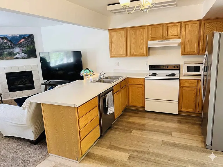 Open concept living room with kitchen
