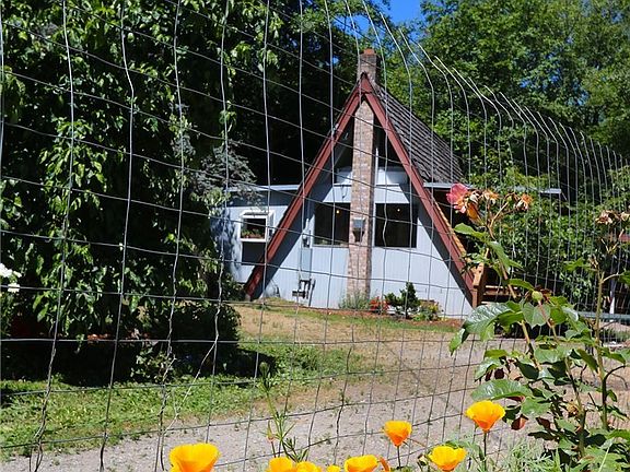 Poppies, roses, raspberries, garlic, artichokes, an apple tree plus more happily take up space in the lovely garden.