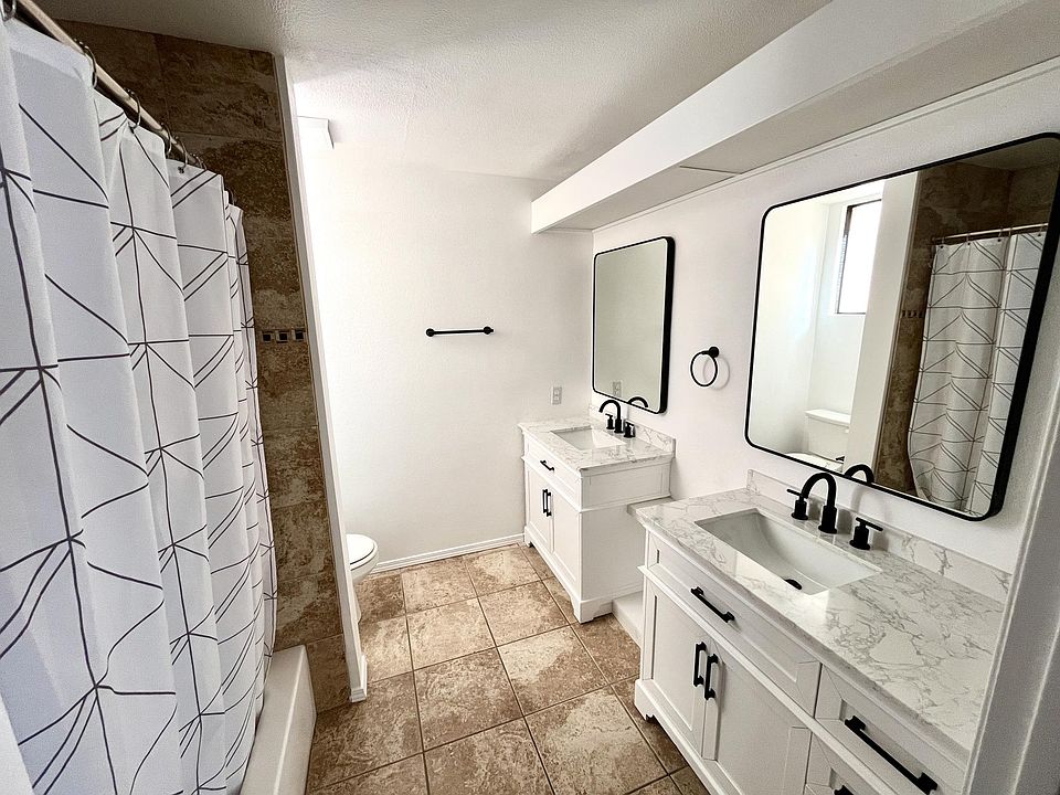 Primary private bath with brand new double vanity and bathroom accessories