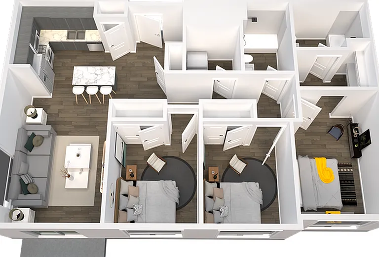 Explore this contemporary apartment layout designed for modern living. Explore this contemporary apartment layout designed for modern living.