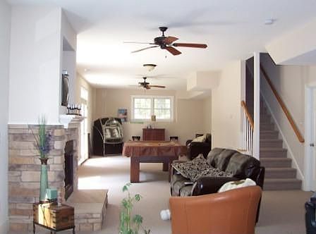 A partially finished walkout basement.