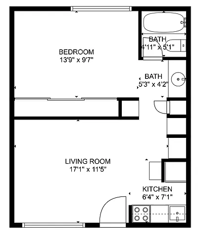 Floor plan A1 - 1 Bedroom 1 Bathroom
