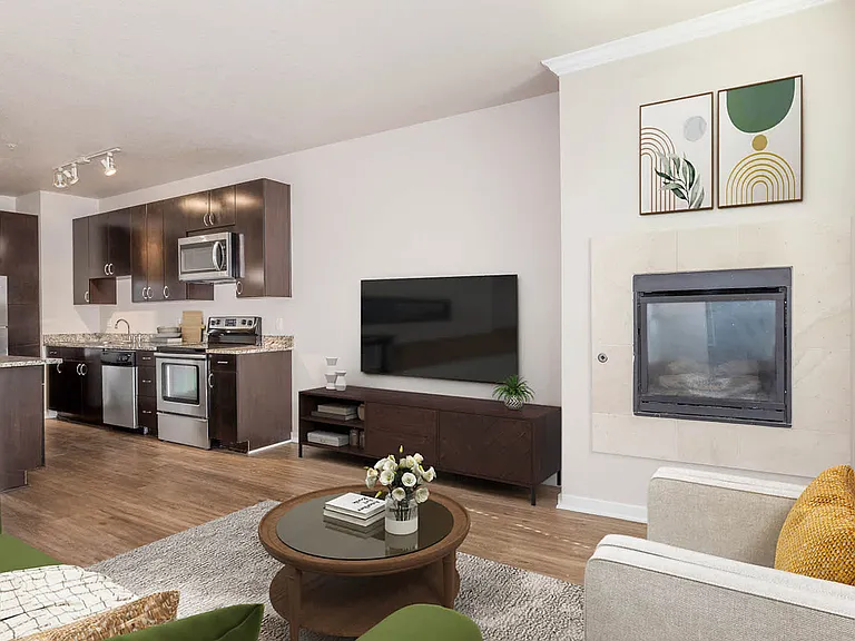 Living Area and Kitchen with Hard Surface Flooring