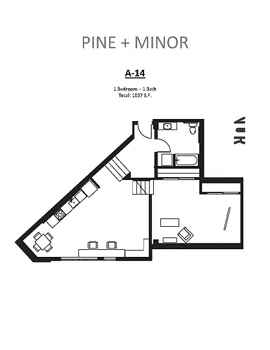 Floor plan Open 1 Bed, 1 Bath