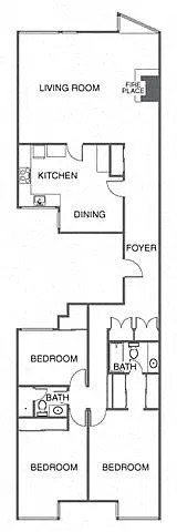 Floor plan 3 Bed, 2 Bath
