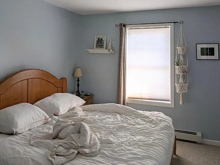 King sized bedroom with bright window and double closet.