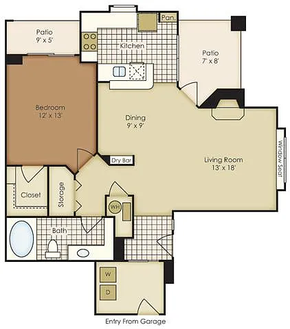 Floor plan One Bedroom 1A1DG - 2A1BG