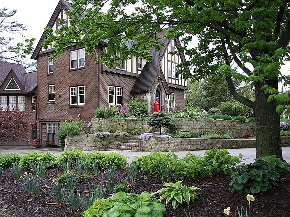 Terraced gardens along drive