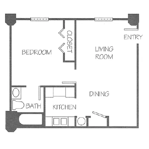 Floor plan 1 Bed 1 Bath Courtyard
