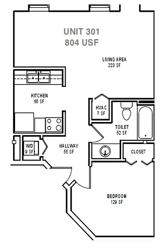 Floor plan A3 One Bedroom / One Bath