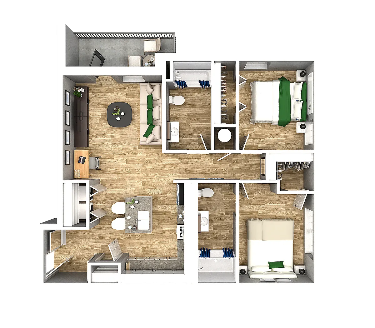 Floor plan 2 BR, 2 BA