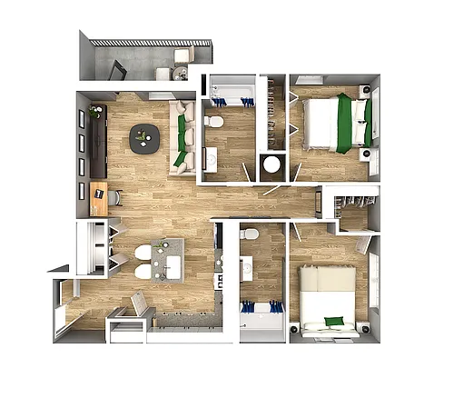 Floor plan 2 BR, 2 BA