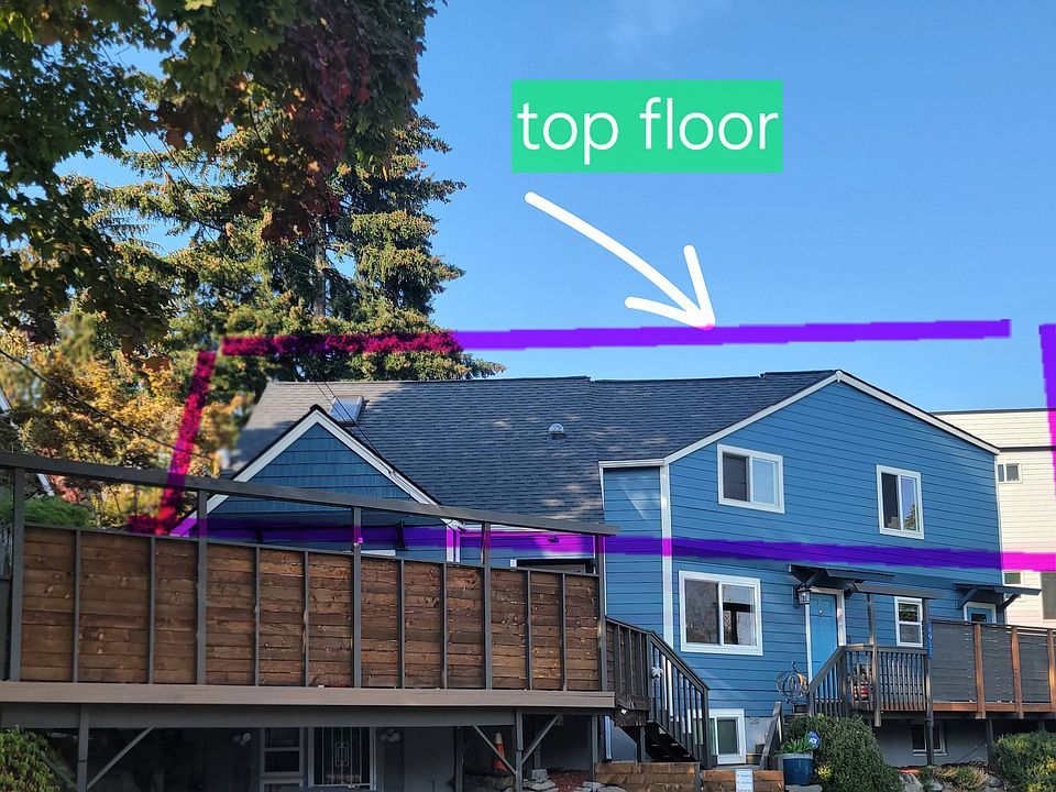 Entire top floor unit with three skylights and open concept.