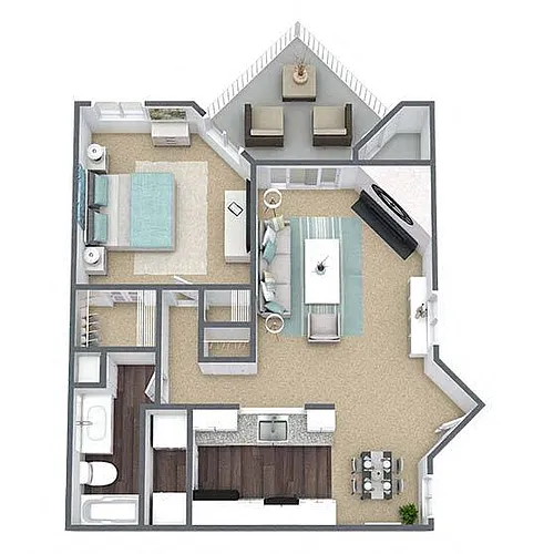 Floor plan A3: 1 Bed 1 Bath