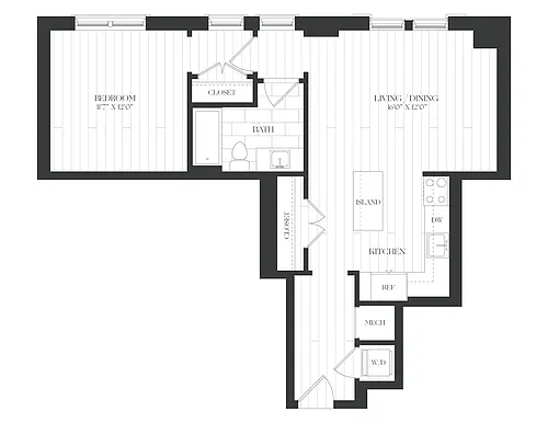 Floor plan 1 Bed/1 Bath-1B-5B-The Claude