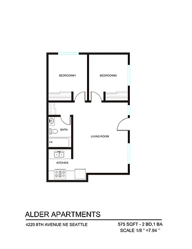 Floor plan 2 Bedroom 1 Bath