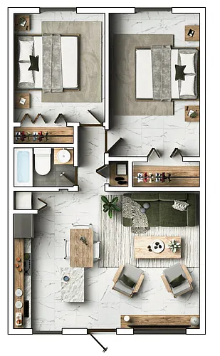 Floor plan 2 Bedrooms, 1 Bathroom