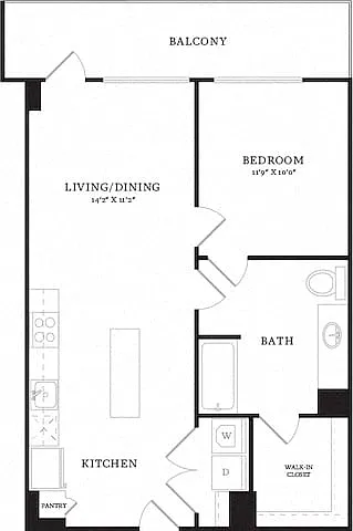 Floor plan 1 Bed/1 Bath Balcony-B5b