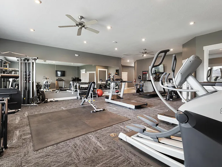 Gym offers 2 ellipticals, 2 bikes, 3 treadmills, free weights, kettles, medicine balls, leg press, and more!