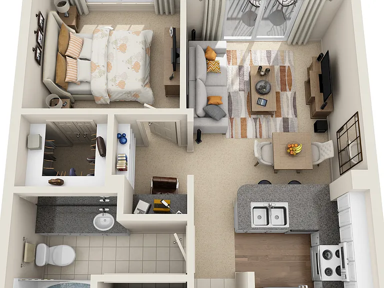 Estates at Memorial Heights - A1 - 1 Beds - 1 Baths - 645 Sq. ft.