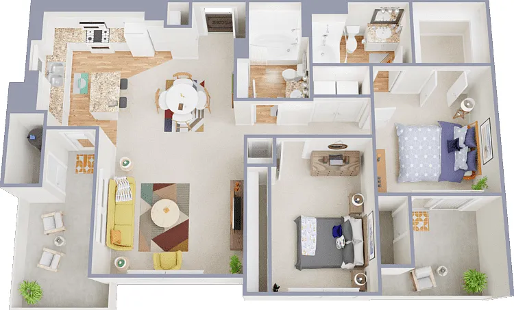 Two Bedroom Two Bath Model A Floorplan Diagram