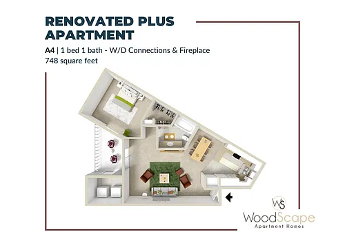 Floor plan A4 (W/D Connections and Fireplace) Renovated Plus
