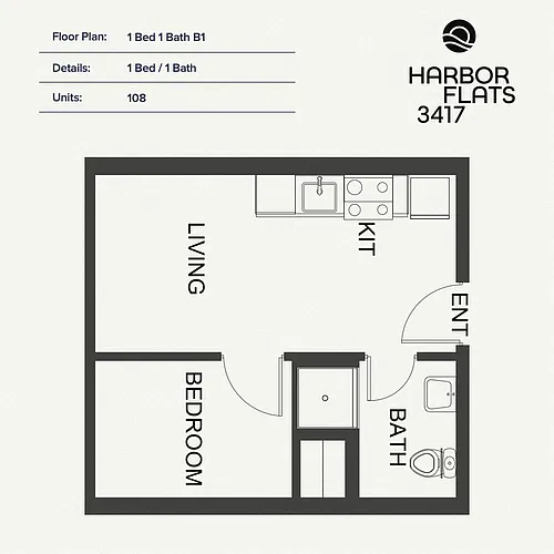 Floor plan 1 Bed 1 Bath B1
