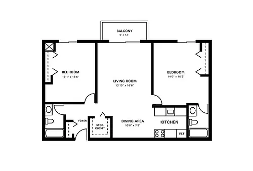Floor plan E - Two Bedroom Two Full Baths